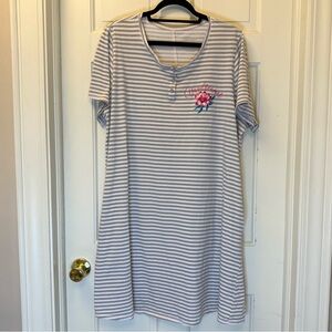 Catherines Beige and Gray Striped Cotton Nightshirt Size 1X